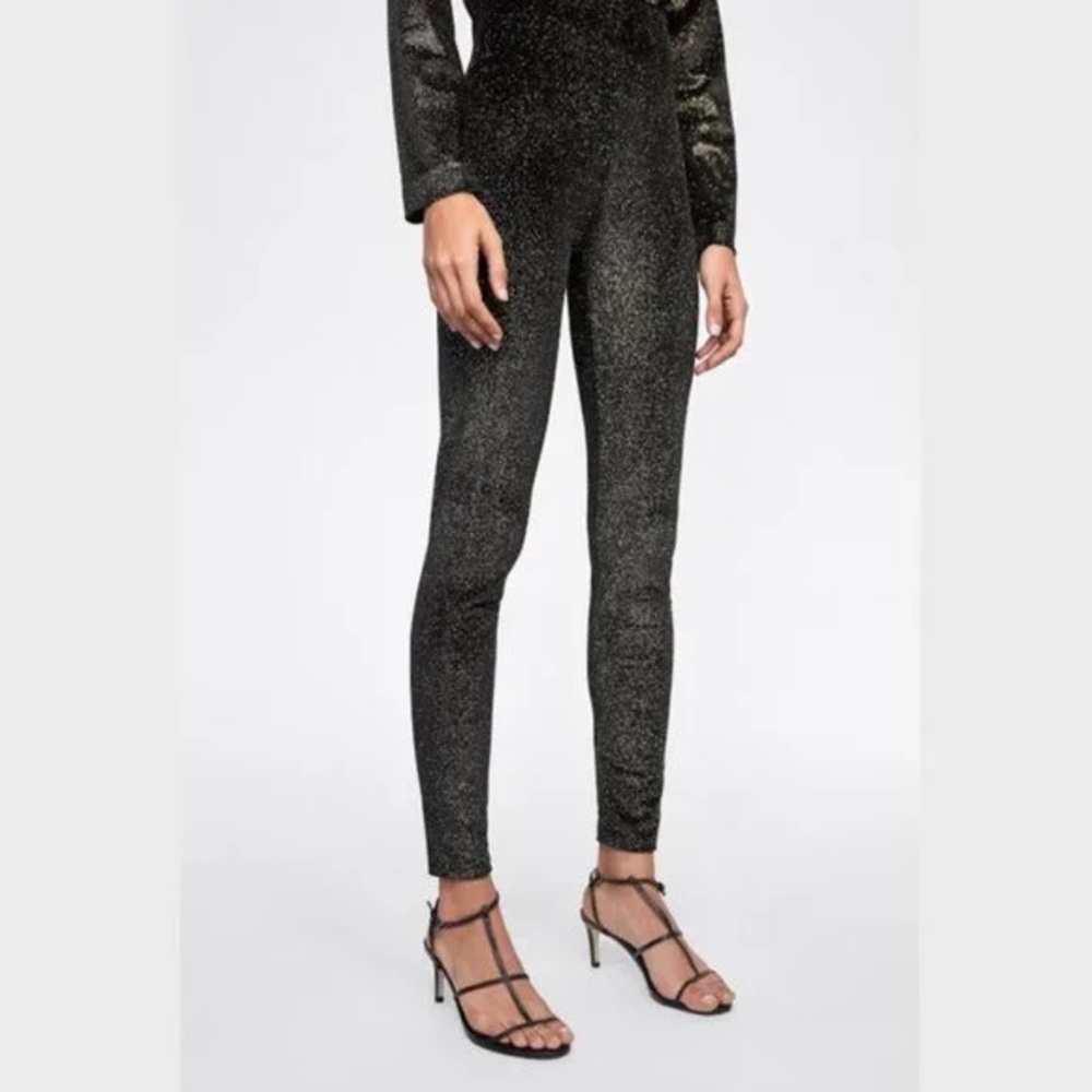 Zara brown metallic knit legging pant